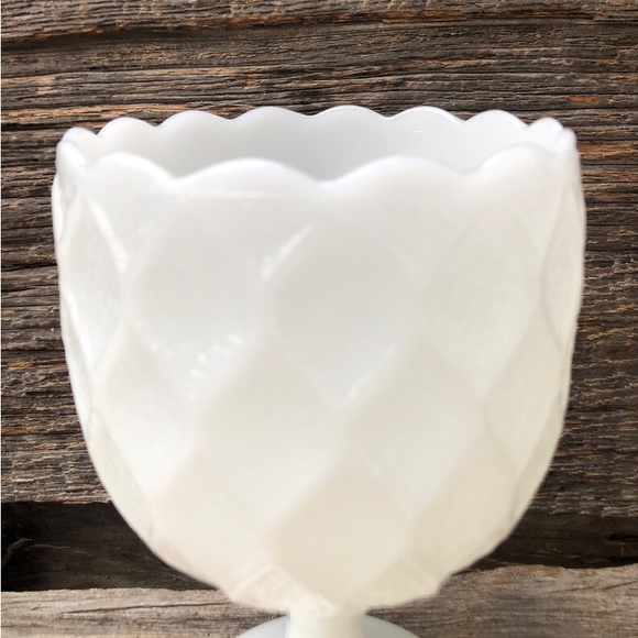 Milk Glass white goblet Farmhouse style Retro glassware  pretty pedestal compote - Picture 8 of 10